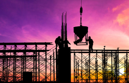 Silhouette,Of,Construction,Workers,Are,Working,On,High,Ground,At