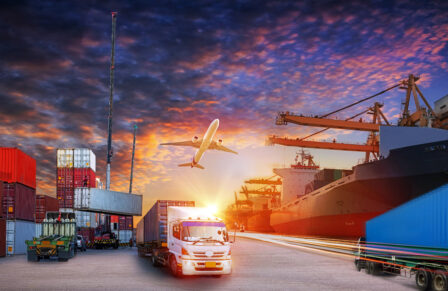 Container,Truck,In,Ship,Port,For,Business,Logistics,And,Transportation