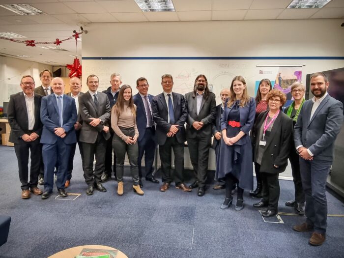 Digital Secretary Michelle Donelan with members of the RESEARCH team