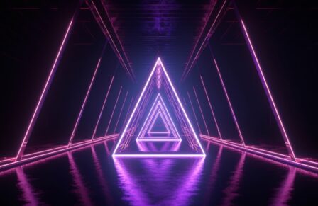 Neon,Light,Triangle,,Virtual,Reality,,Triangular,Esoteric,Portal,,Endless,Tunnel