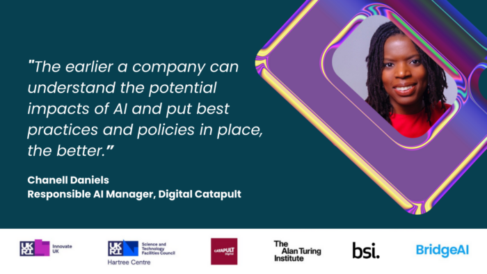 An image of Chanell Daniels, Responsible AI Manager at Digital Catapult next to the quote 