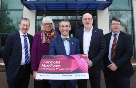 Tenfold Press Photo Neville Graham, Head of Farmer Services, Dale Farm; Sue McGuire, Senior Strategic Partnership Manager, Digital Catapult; Andrew Muir MLA, DAERA Minister; Fiacre O’Donnell, Sustainability Director, Encirc; Jason Rankin, General Manager, AgriSearch