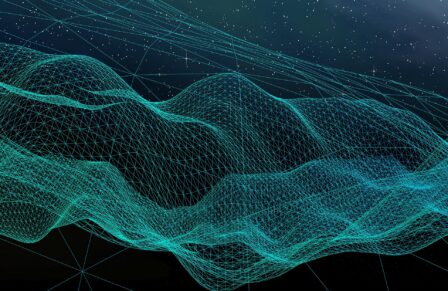 Star,Horizon.,Abstract,Landscape,On,A,Dark,Background.,Cyberspace,Grid.
