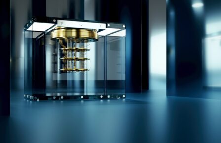Quantum,Computer,In,An,Abstract,Blue,Room,3d,Render