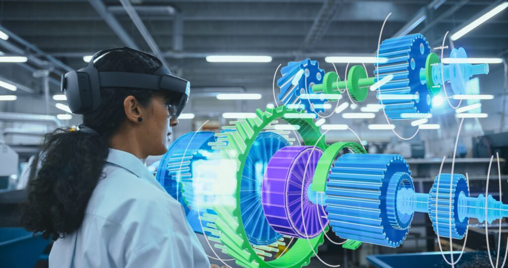 Female,Engineer,In,Vr,Headset,Designs,A,3d,Engine,Model