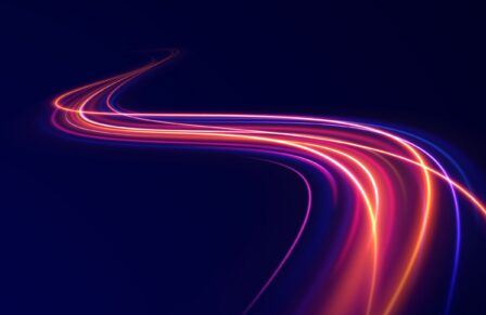 Neon,Ruby,Acceleration,Beams,Converge,Toward,Horizon.,Dynamic,Light,Trails