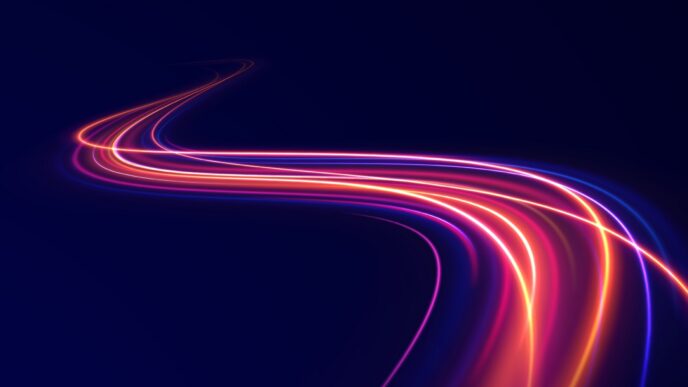 Neon,Ruby,Acceleration,Beams,Converge,Toward,Horizon.,Dynamic,Light,Trails